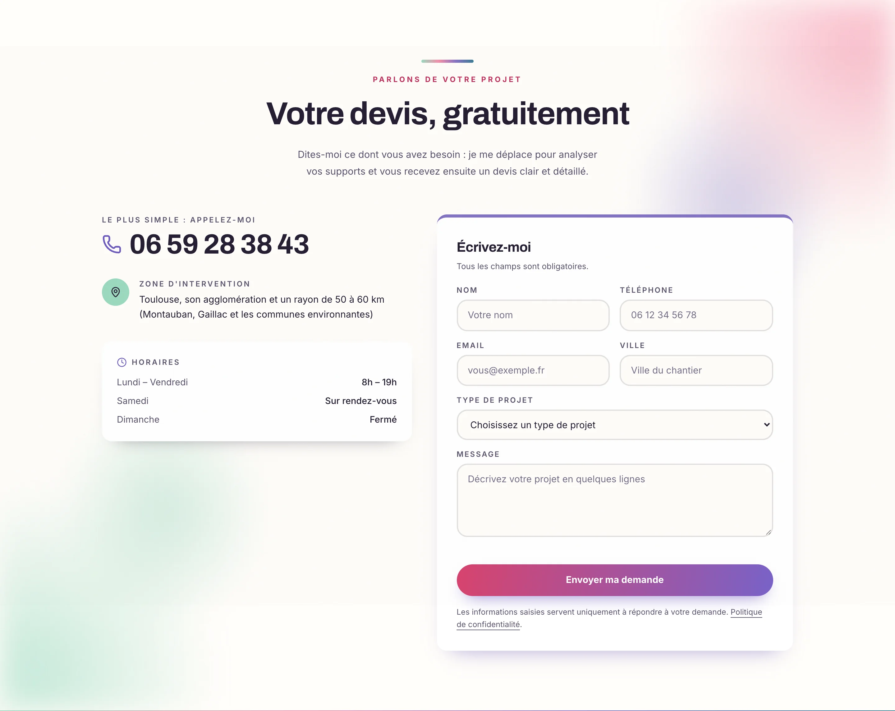 Formulaire de demande de devis